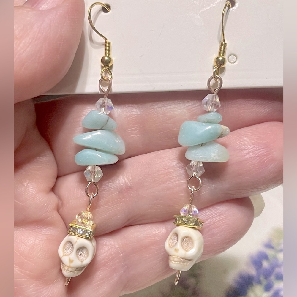 Larimar Minimalist Skull Dangle Earrings